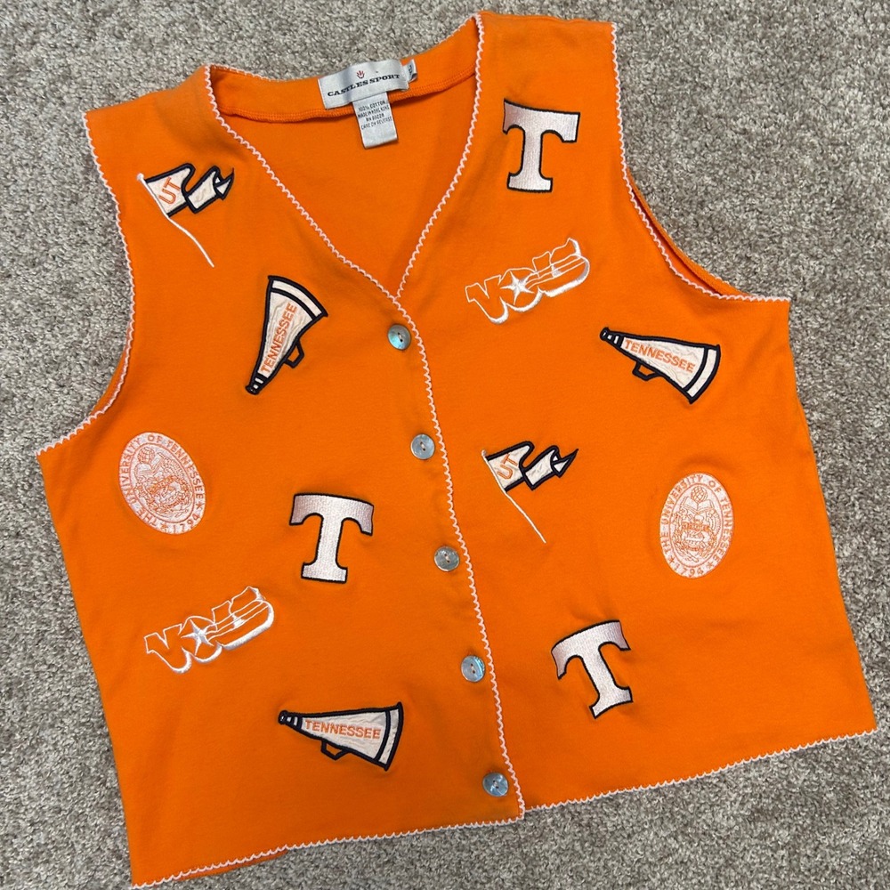 Vintage Tennessee Volunteers Women XL Orange Button Front Vest Embroidered NCAA
